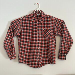 Prest Rite Vintage 60's Casual Button Down Mens Large Red Plaid Flannel Shirt